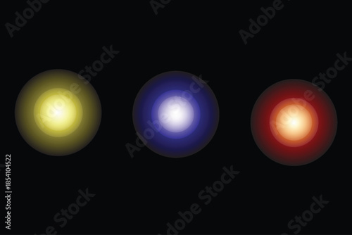 Three colored circles on a black background resembling traffic lights or a color spectrum