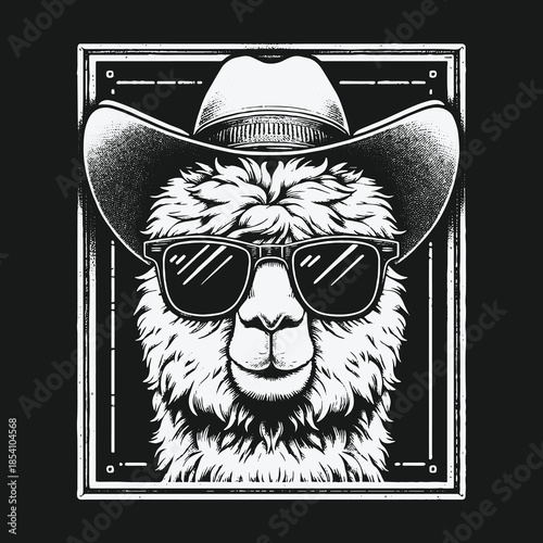 Cool Llama Wearing Cowboy Hat and Sunglasses Illustration.