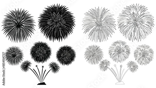 A collection of sea urchin illustrations in varying shades and arrangements