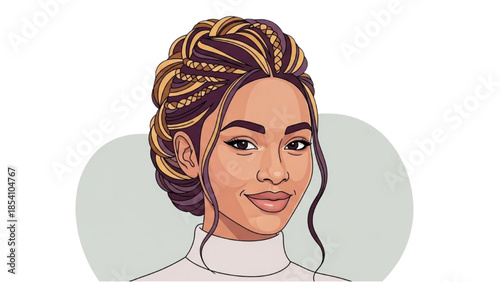 A young woman with braided hair smiling in a simple white turtleneck