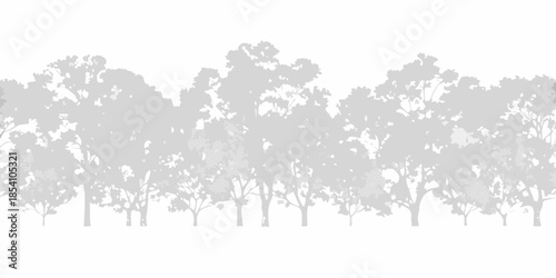 A silhouette of a dense forest line against a bright white background