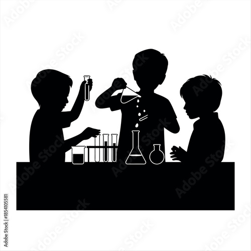 Kids conducting a science experiment in a laboratory Vector