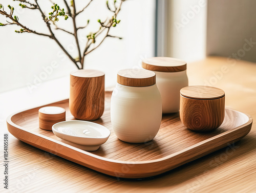 Elegant Collection of Wooden and Ceramic Storage Jars