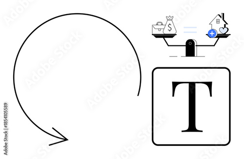 Economic choices. Balance between financial resources and life priorities ed by a scale. Economic choices impact financial stability and decision-making. Suitable for finance, budgeting, priorities