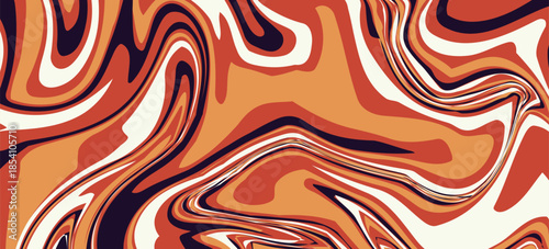 An abstract liquid marble texture. The design features a swirling pattern of intermingling colors, primarily shades of orange, brown, beige, and a very dark, almost black, purple.