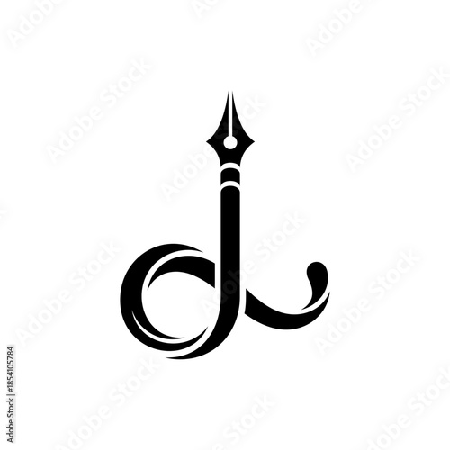 Letter d logo with pen and ink splash shape. Creative design vector icon