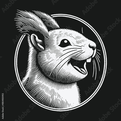 Happy squirrel head in vintage engraving style illustration.