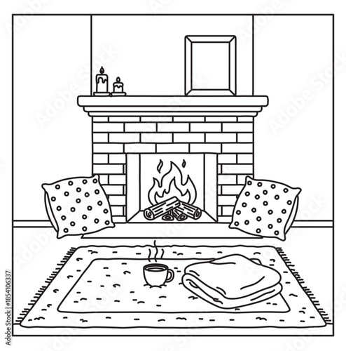 Cozy Room vector coloring page for kids and teens
