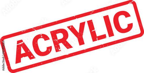 Distressed Red Acrylic Stamp Bold Typeface, Border, Grunge Texture on White Background, Label