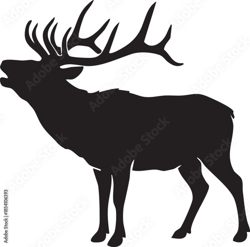 Black Silhouette of a Majestic Elk with Antlers Calling Out deer animal