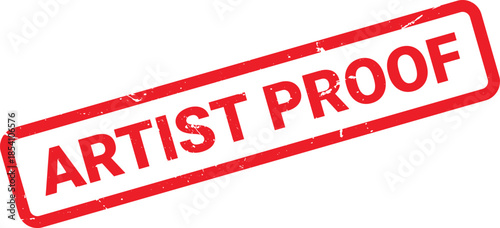Red Distressed Artist Proof Stamp on White Background, Printmaking Verification Symbol, Ink Impression