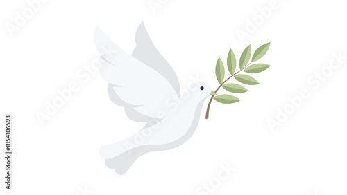 White dove carrying olive branch in minimalist style  