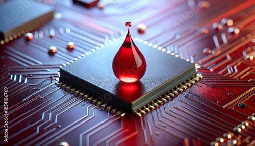 Blood drop on microchip high resolution photo