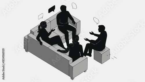 Group of People Discussing on Couch.