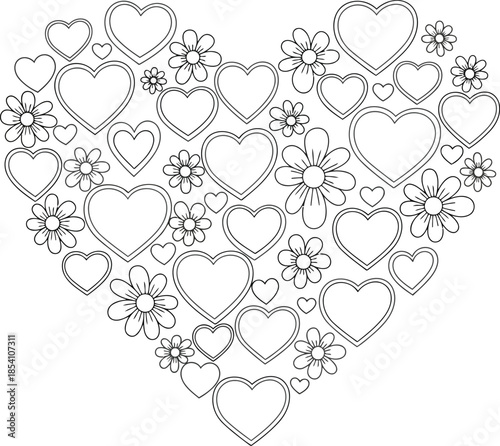 Heart-Shaped Floral Composition for Creative Coloring Projects
