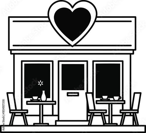 Charming Café Outline with Heart Design for Cozy Vibes
