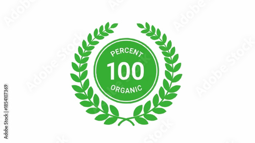 Green Organic Label with Laurel Wreath.