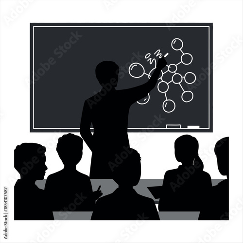 Teacher explaining complex concepts to students in the classroom Vector