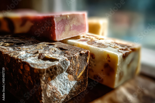 Artisan Soap Bars in Various Colors and Textures