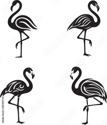 Elegant black flamingo silhouette collection for tropical designs and exotic animal themes