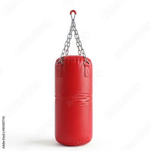 Red punching bag hanging
