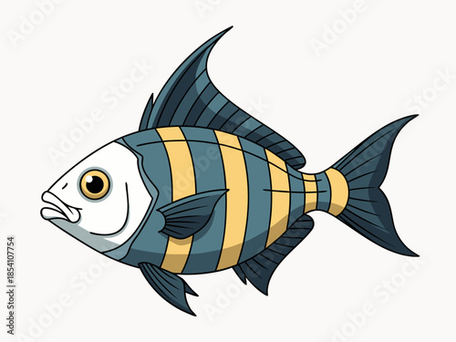 Vector illustration of a striped fish swimming in the ocean viewed from the side
