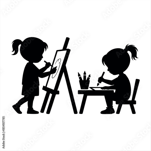 Children engaged in creative art activities Vector