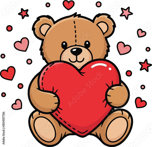 Cute Cartoon Bear Holding Heart for Love and Affection