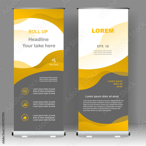Business banner Roll up vertical template design, for brochure, business, flyer, infographics. modern x-banner and flag-banner advertising. vector illustration