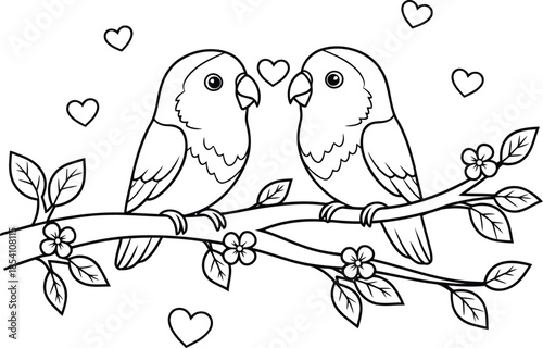 Love Birds Coloring Page for Kids and Adults
