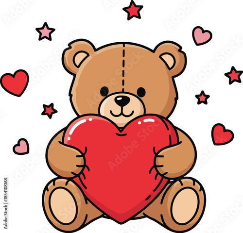 Cute Cartoon Teddy Bear Holding Heart for Valentine's Day