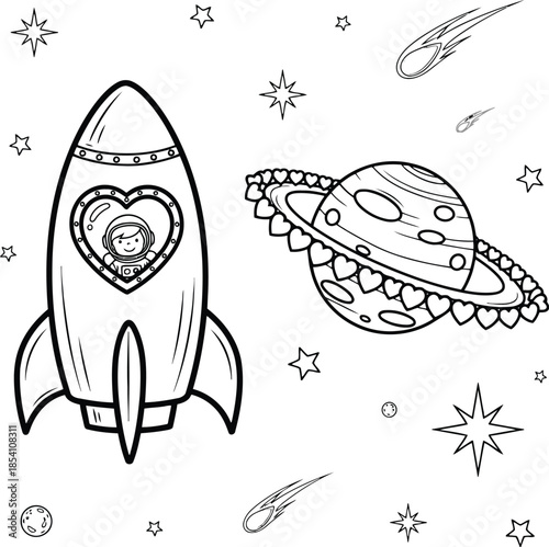 Cute Space Adventure Coloring Page for Kids