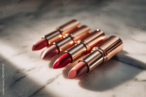 Collection of Luxurious Lipsticks on Marble Surface