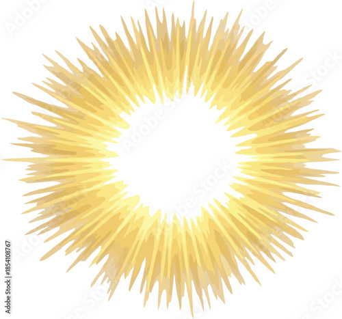 Vibrant yellow sunburst or explosion of light on white background