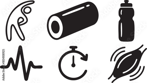 Six black representing fitness and health concepts exercise workout sport