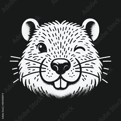 Cute winking groundhog face cartoon vector illustration.