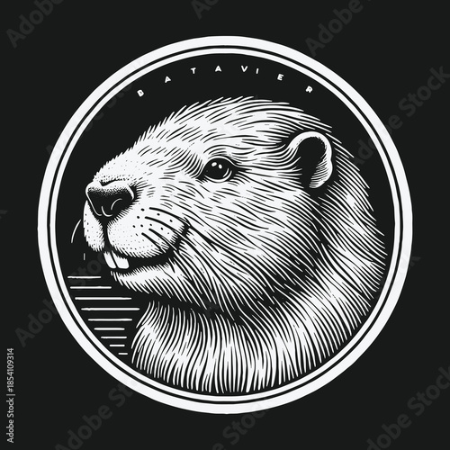 Vintage beaver head illustration in a circular emblem design.
