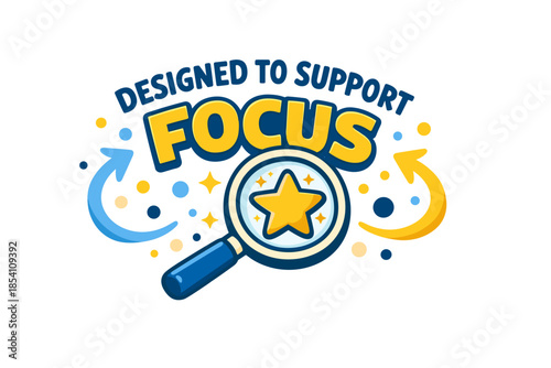 Focus support design with magnifying glass and star