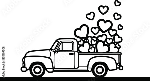 Vintage Truck with Hearts: Perfect for Romantic Designs