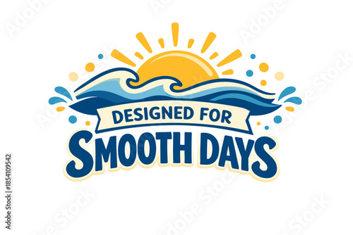 Vibrant ocean waves and sunburst with 'designed for smooth days' banner