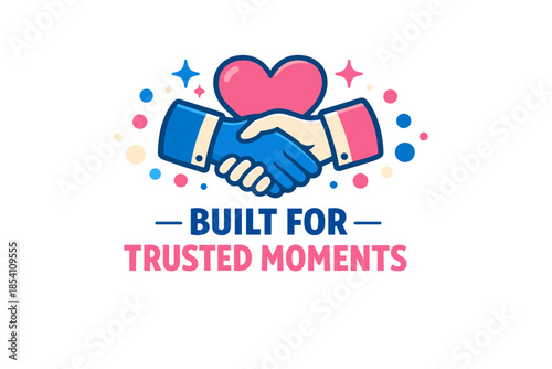 Colorful handshake with pink heart symbolizing trust and partnership