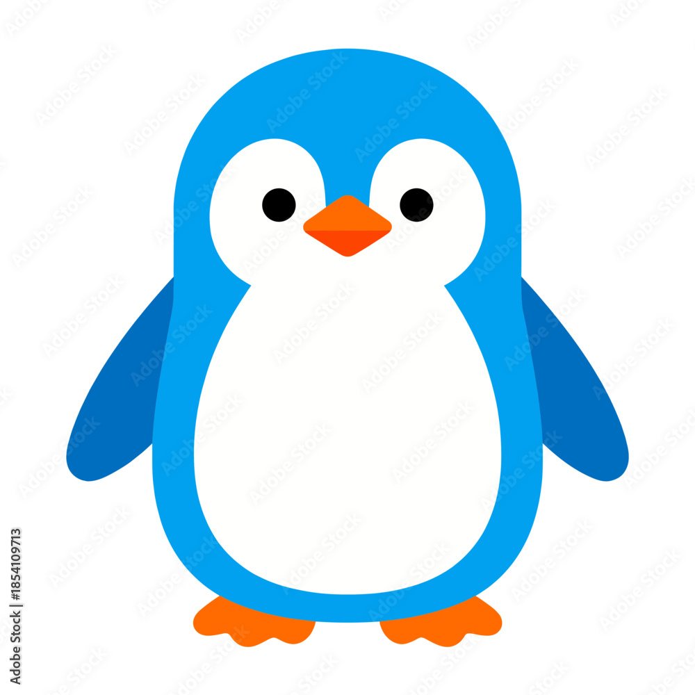 Naklejka premium Cute Blue Penguin Character Standing Isolated on White Background for Winter Season and Polar Wildlife Animal Design
