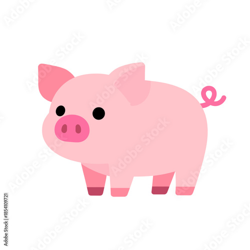 Adorable Pink Pig Character Standing Isolated on White Background for Farm Animals and Agriculture Education Concept