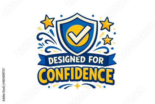 Shield emblem with stars and checkmark showcasing confidence and assurance
