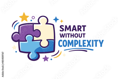 Colorful puzzle pieces with motivational slogan 'smart without complexity'