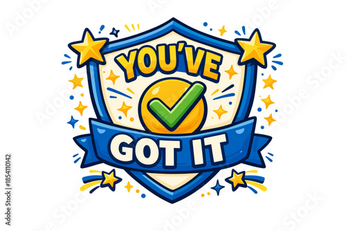 Colorful motivational badge with stars and checkmark for encouragement