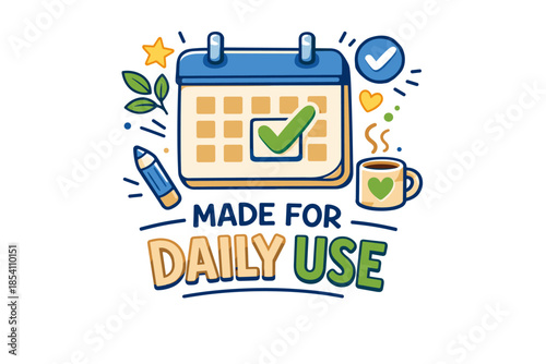 Illustrated calendar design with coffee and checkmarks for daily use inspiration