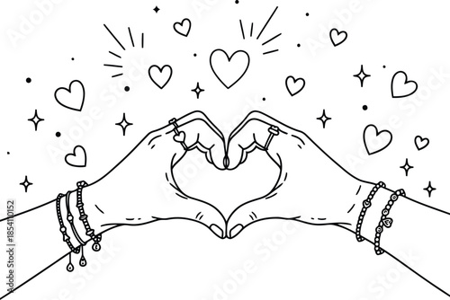 Hand-Drawn Heart Gesture with Sparkles and Love Symbolism