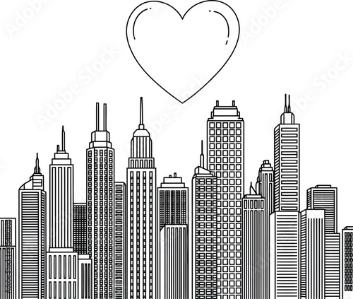 Urban Love: Heart Over Modern City Skyline Illustration