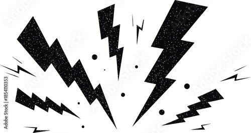 Black lightning bolts on white background with dynamic explosion effect
